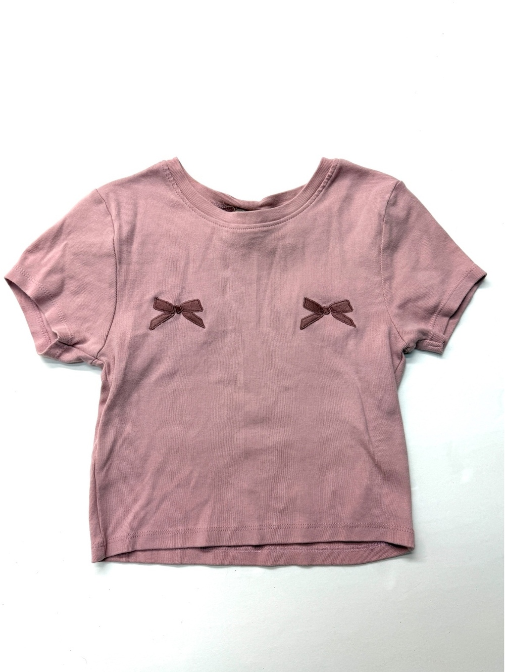 Messy Bun Just Chillin Pink Short Sleeve Cotton T-Shirt Bow Appliqué XS